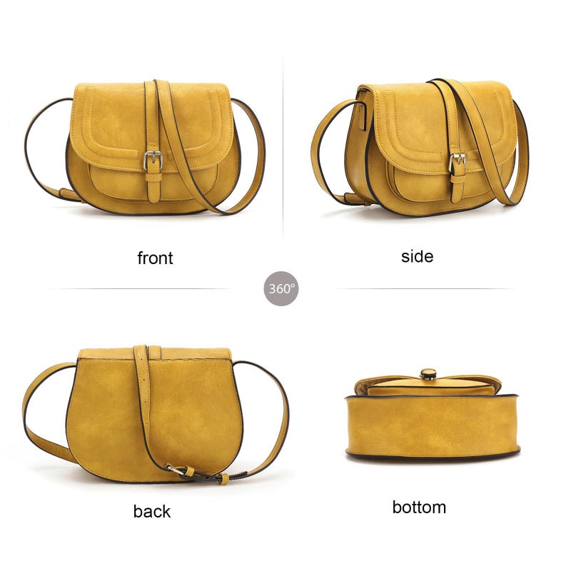 AFKOMST Crossbody Bags for Women,Small Saddle Purse and Boho Cross Body Handbags,Vegan Leather, Yellow - Image 3